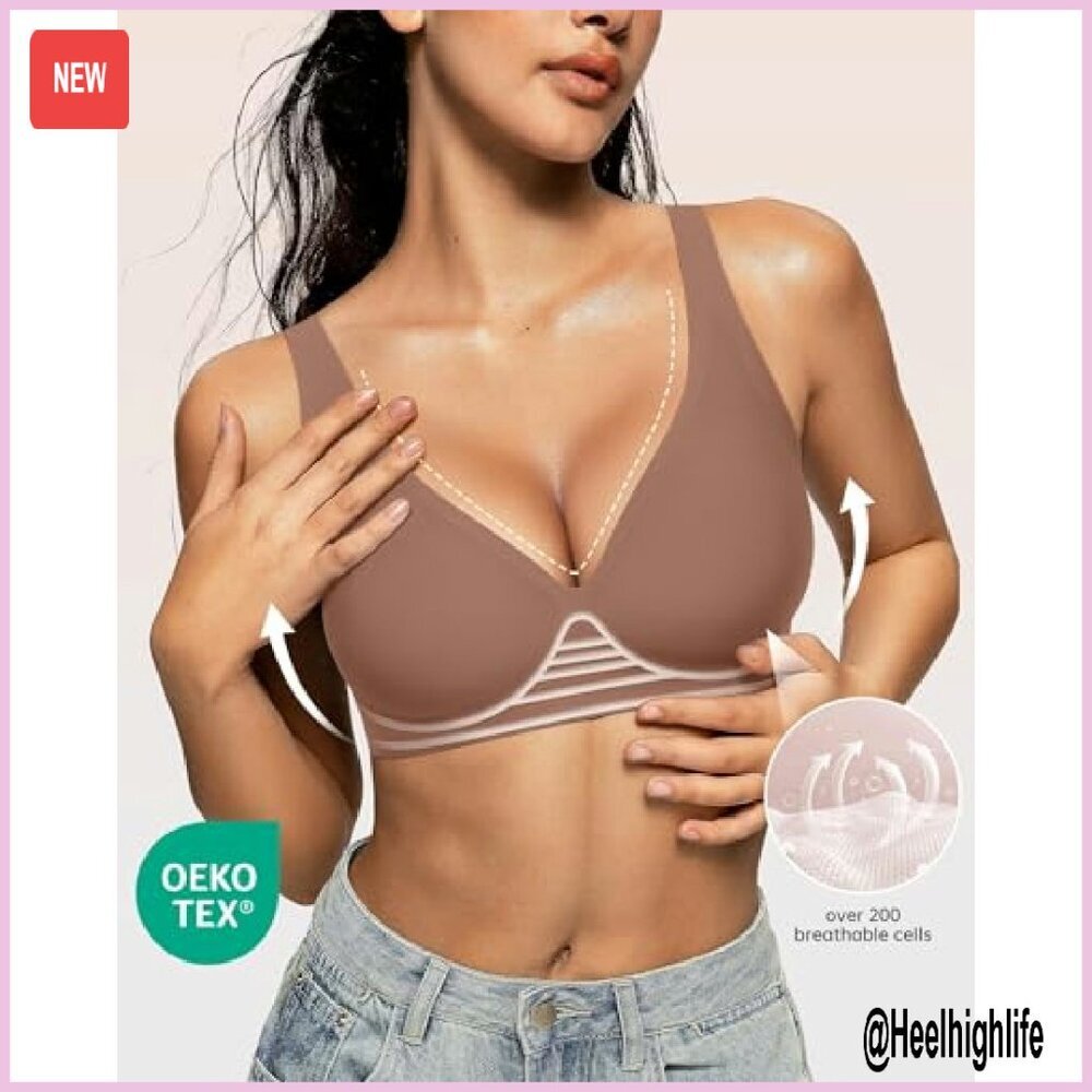 Wireless Deep V Push Up Bra Seamless Supportive Bralette Tshirt View 3